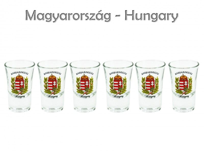 Pálinkás pohár szett 3,4cl 6db Babér címeres Magyarország - Magyaros ajándék