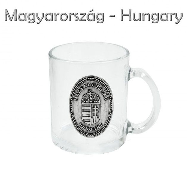Üveg bögre 0,3l Magyarország Címeres fémcímkés - Magyaros ajándék