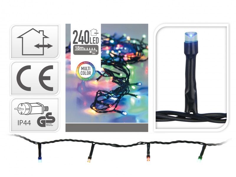 Karácsonyi 240 LEDes fényfüzér színes kül- és beltéri 21m AX8402040 - Karácsonyi LEDes fényfüzér
