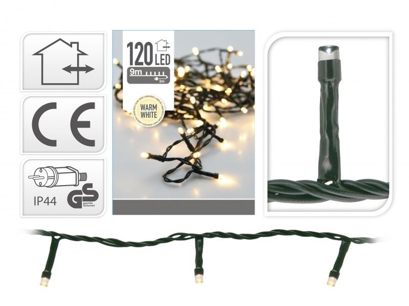 Karácsonyi 120 LEDes fényfüzér melegfehér kül- és beltéri 12m AX8401020 - Karácsonyi LEDes fényfüzér