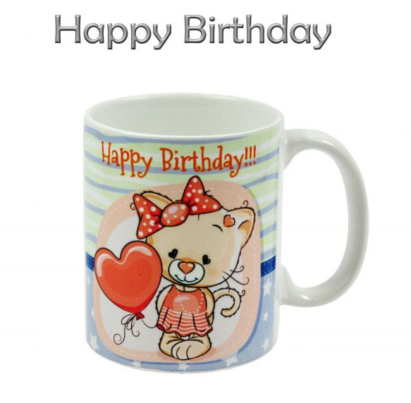 Bögre Happy Birthday cicás szíves 3dl BD2096 - Szülinapos bögre