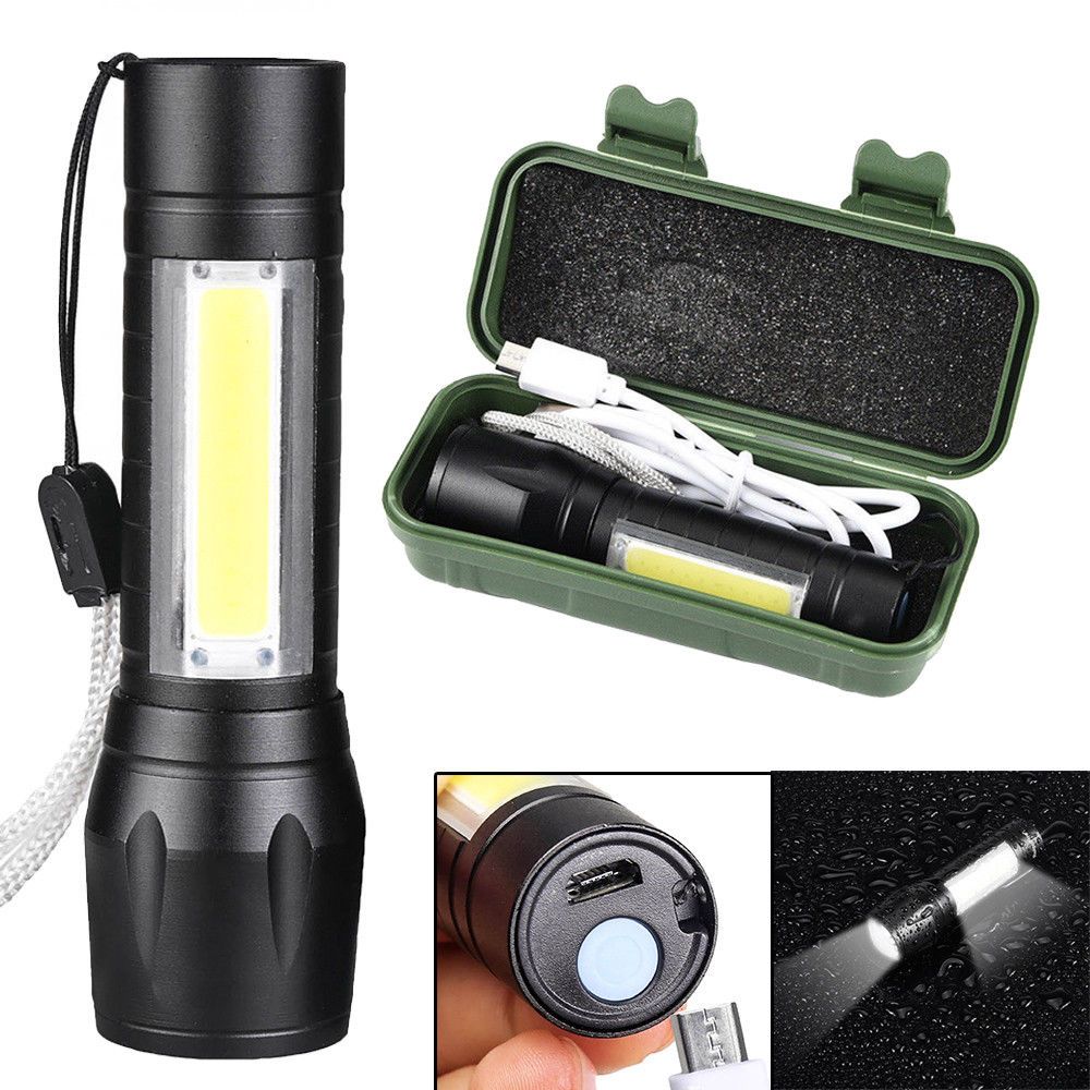 Lámpa 100w Mini Elemlámpa Akkumulátorral T6 Cree Led + COB, USB - 511 Zöld doboz