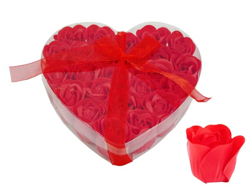 Szappan rózsa szett piros szív dobozban 24db 4cm 6102 - Ajándék szappan