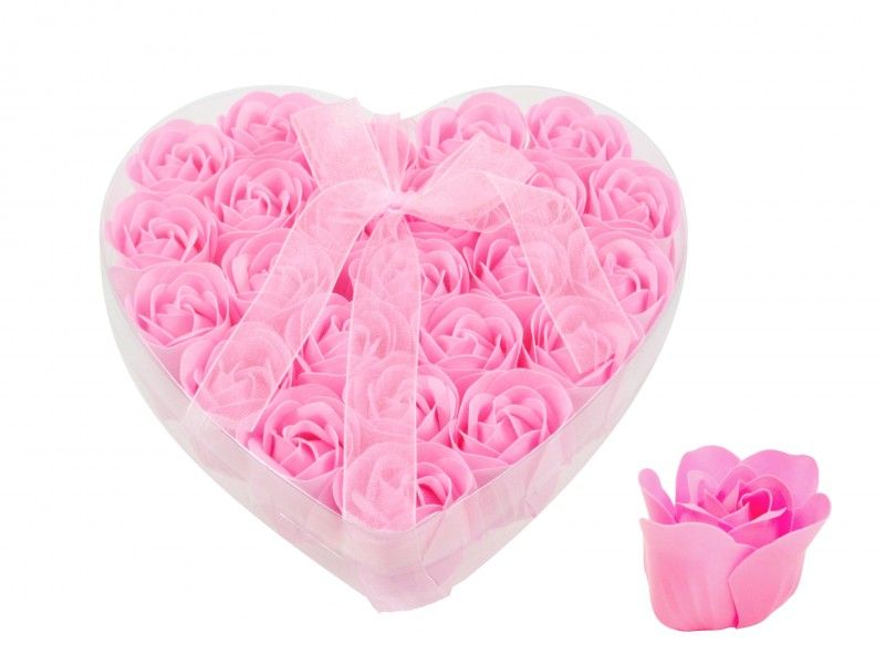 Szappan rózsa szett rózsaszín szív dobozban 24db 4cm 7541 - Ajándék szappan