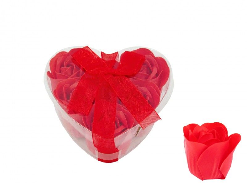 Szappan rózsa szett piros szív dobozban 6db 4cm 6101 - Ajándék szappan