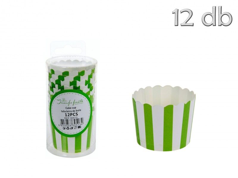 Cupcake tartó zöld csíkos 12db 5,5x4,5cm 30513