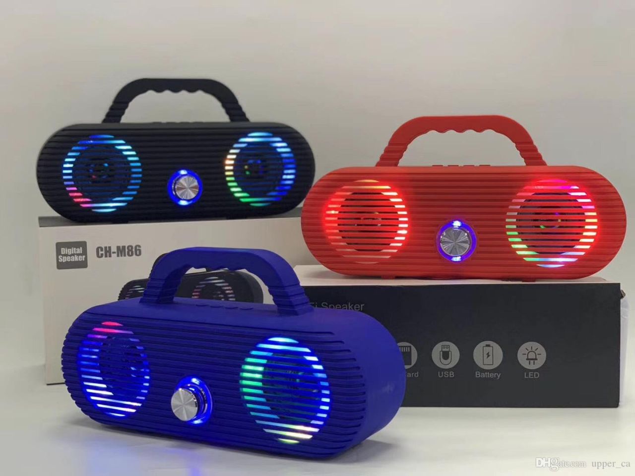 Bluetooth hangszóró LED fények, Mp3,Rádió,USB, TF/micro SD kártya,AUX 3,5 jack, Mikrofon jack bemenet - CH-M86
