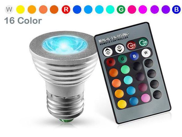 RGB 3W E27 LED izzó infravörös távirányítóval, változtatható színű
