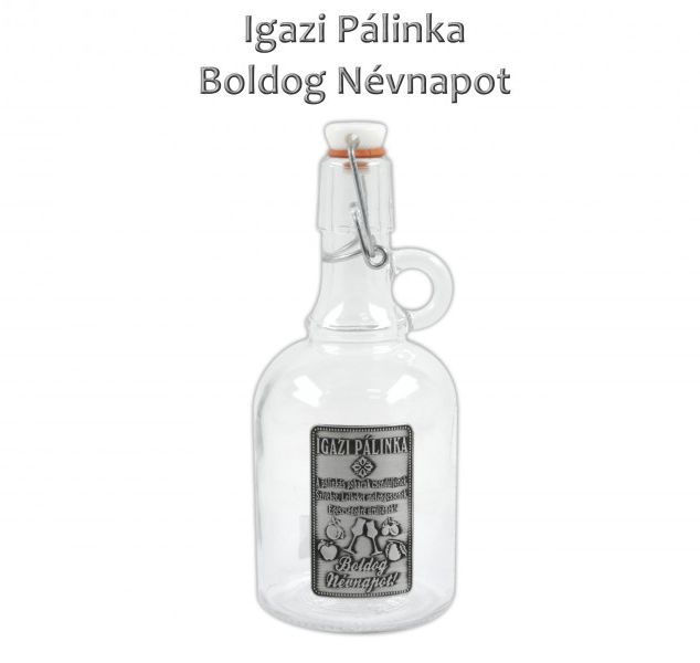Óncimkés Füles csatos üveg Igazi pálinka Boldog Névnapot 0,5l - Óncimkés csatos üveg