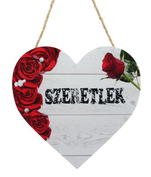 Szív tábla rózsás Szeretlek 17cm 8491 - Falikép