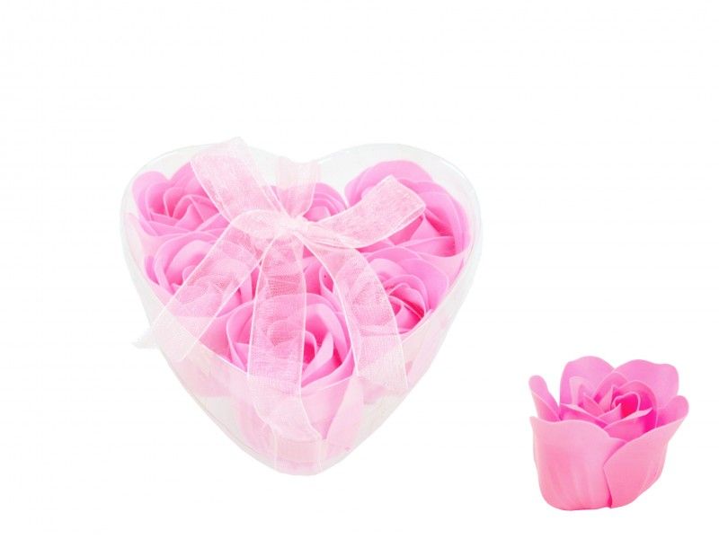 Szappan rózsa szett rózsaszín szív dobozban 6db 4cm 7538 - Ajándék szappan