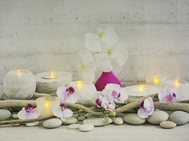 7 LEDes világító falikép rózsaszín orchideák 40x30cm 00855