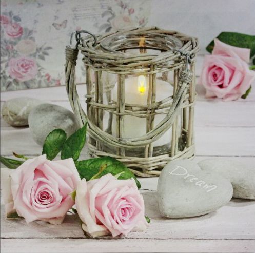 LEDes világító falikép rózsaszín rózsa +gyertya 40x40cm 00873