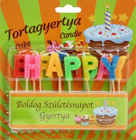 Születésnapi tortagyertya felirat Happy Birthday 13db 3cm