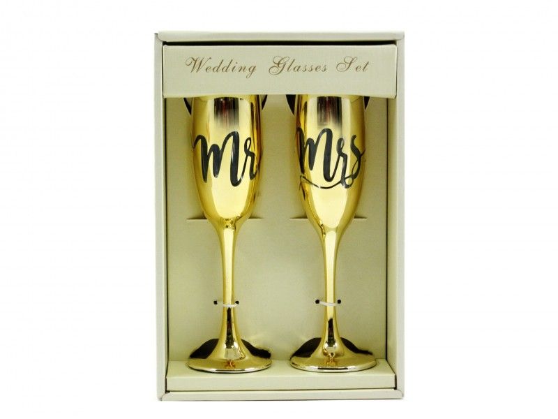 Esküvői pezsgőspohár 2db arany Mr./Mrs. 1133 - Esküvői kellékek