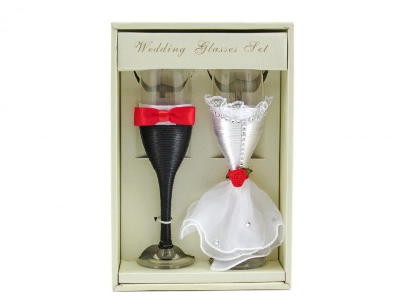 Esküvői pohár 2db fekete/fehér/piros 1131 - Esküvői kellékek