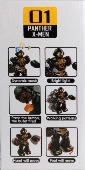 Black Phanter Robot elemes világít, zenél, lövöldöz, sétáló robot 837-1 - Gyerek játék