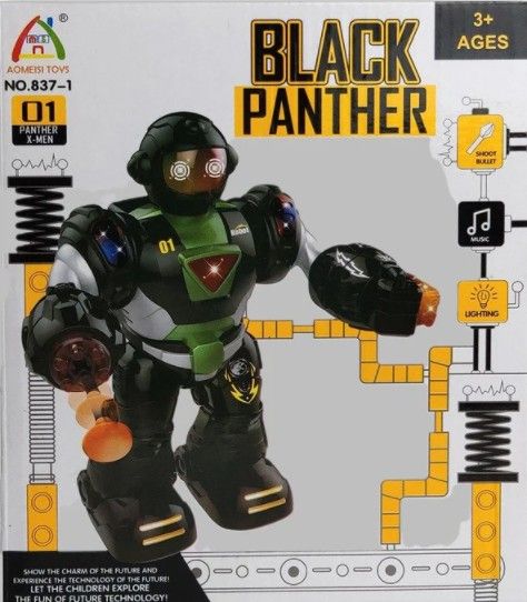 Black Phanter Robot elemes világít, zenél, lövöldöz, sétáló robot 837-1 - Gyerek játék