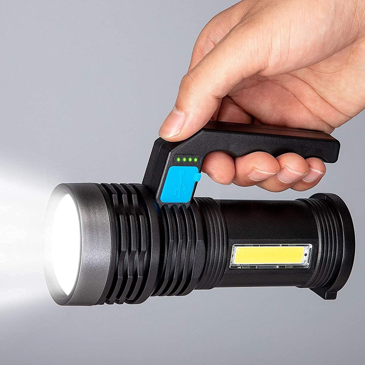 Keresőlámpa Extra erős LED + COB LED Elemlámpa Akkumulátorral USB - 8205