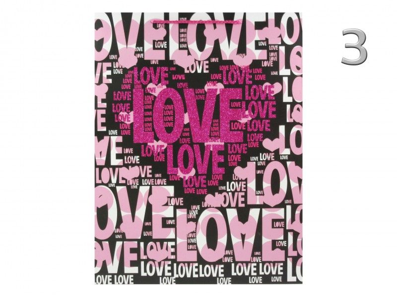 Ajándéktasak Love pink glitteres óriás 31x12x40cm 4féle 00564