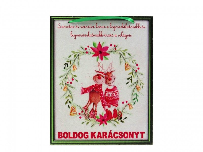 Fatábla Boldog Karácsonyt! szarvaspár 21x26cm 02015 - Falikép