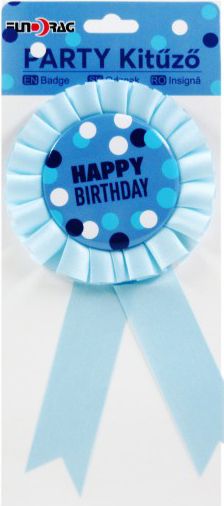 Party kitűző Happy Birthday kék 17cm 615367