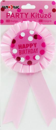 Party kitűző Happy Birthday rózsaszín 17cm 615350