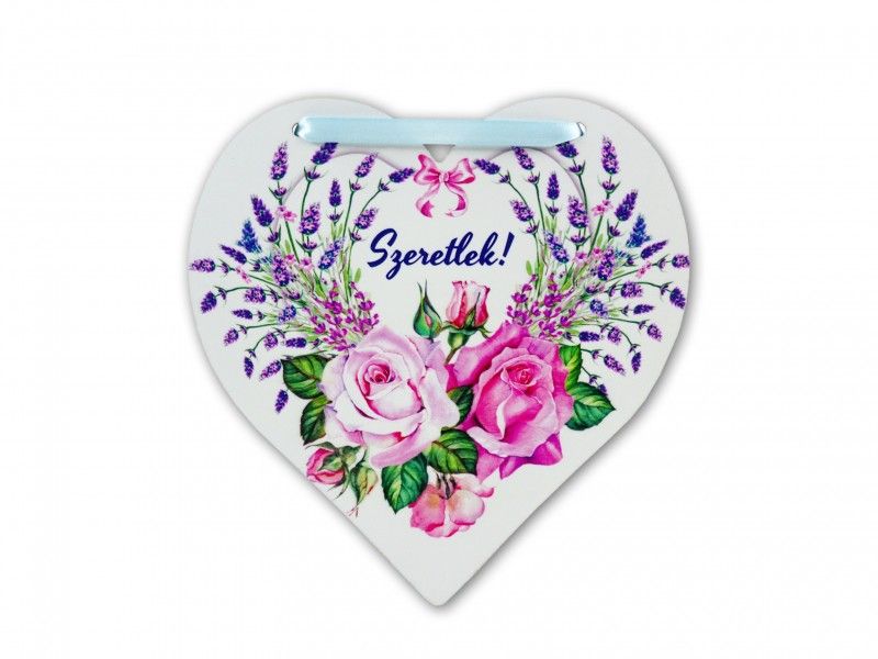 Szív tábla Szeretlek! virágkoszorú 20cm 02218 - Falikép