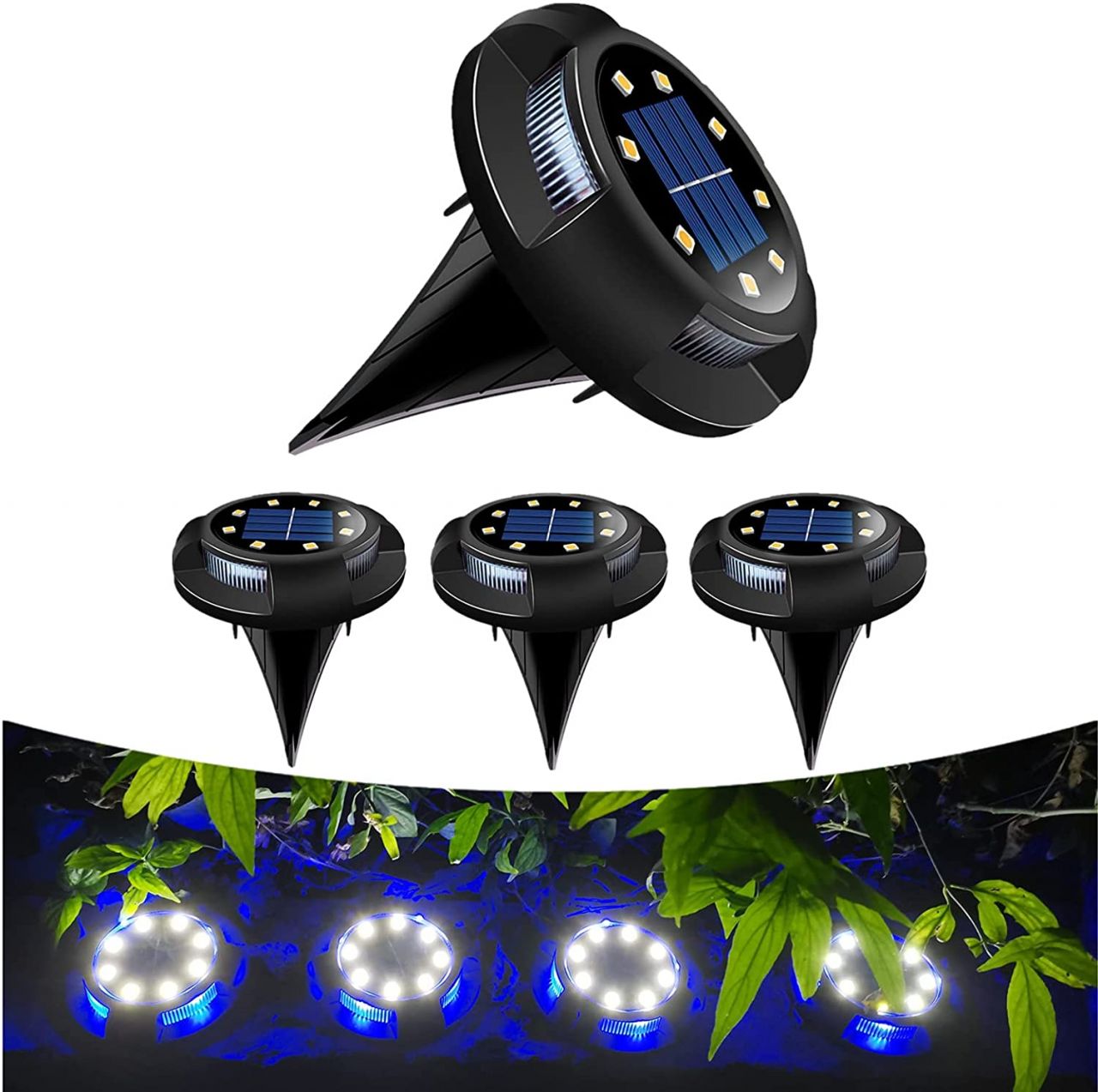 4db Vezeték nélküli Napelemes 8+4db LED lámpa kerti lámpa fényérzékelős - 8+4 Led Disk