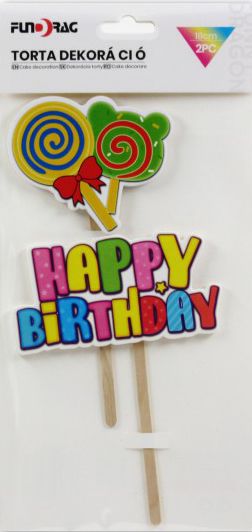 Torta dekoráció szett Happy birthday +nyalóka 2db 619471