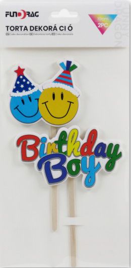 Torta dekoráció szett Birthday boy +smiley 2db