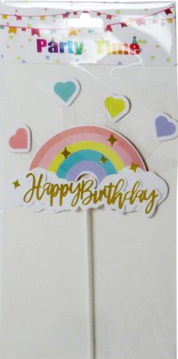 Torta dekoráció Happy Birthday szivárványos 23cm 615152
