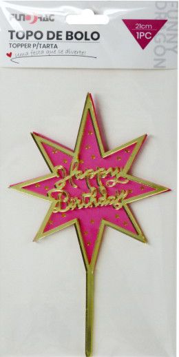 Torta dekoráció Happy Birthday rózsaszín csillag 20cm 618078