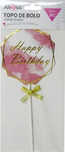 Torta dekoráció Happy Birthday rózsaszín márványmintás 23cm 618153