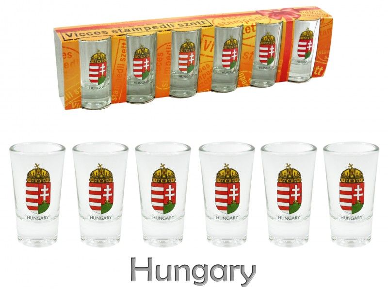 Pálinkás pohár szett címeres Hungary 6db - Pálinkás pohár készlet