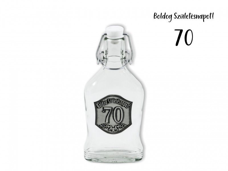 Csatosüveg fémcímkés Boldog 70. Születésnapot 200ml - Óncimkés csatos üveg