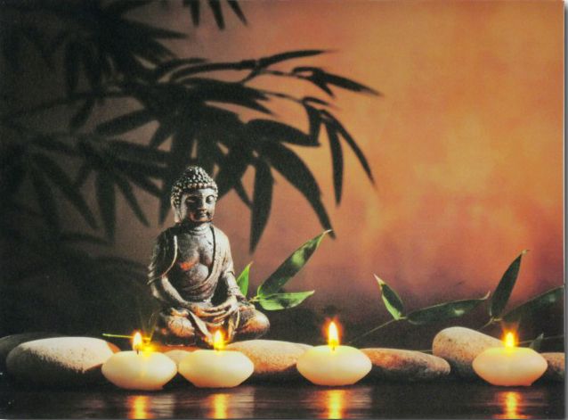 4 LEDes világító falikép Buddha gyertyákkal 40x30cm 02536