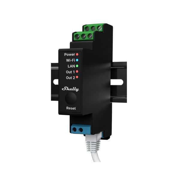 Shelly PRO 2PM DIN-sínre szerelhető, WiFi + Ethernet + Bluetooth kompatibilis okosrelé, áramfogyasztás-méréssel, redőnyvezérlési üzemmóddal