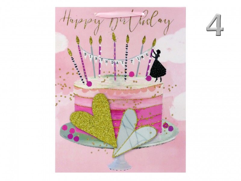 Ajándéktasak Happy Birthday rózsaszín/arany óriás 30x12x42cm 4féle 02901