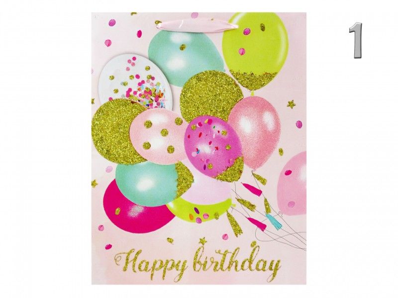 Ajándéktasak Happy Birthday rózsaszín/arany óriás 30x12x42cm 4féle 02901