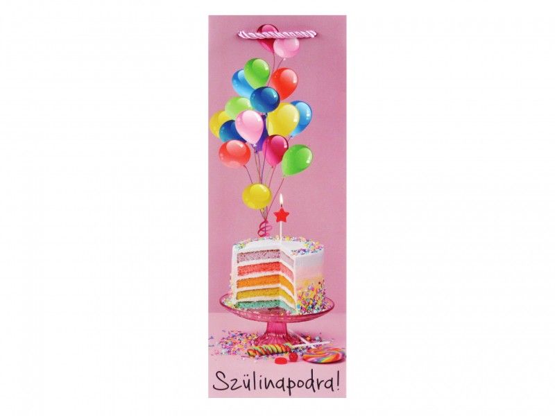 Ajándéktasak italos Szülinapodra tortás rózsaszín 12,5x10x34,5cm 620446