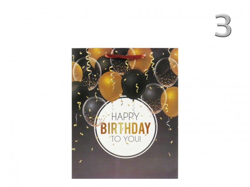 Ajándéktasak Happy Birthday lufis közép 18x8x23cm 4féle 02894
