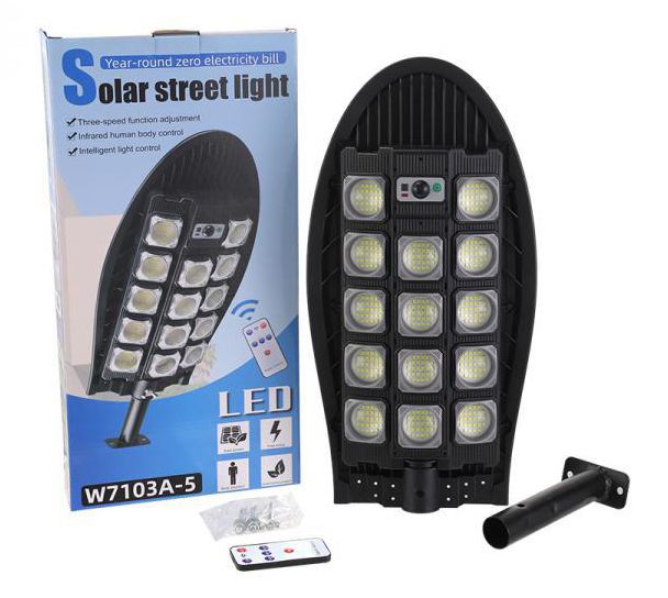 Vezeték nélküli Napelemes 210W 420 LED utcai fali lámpa fény-mozgásérzékelős távirányítóval - W7103A-5