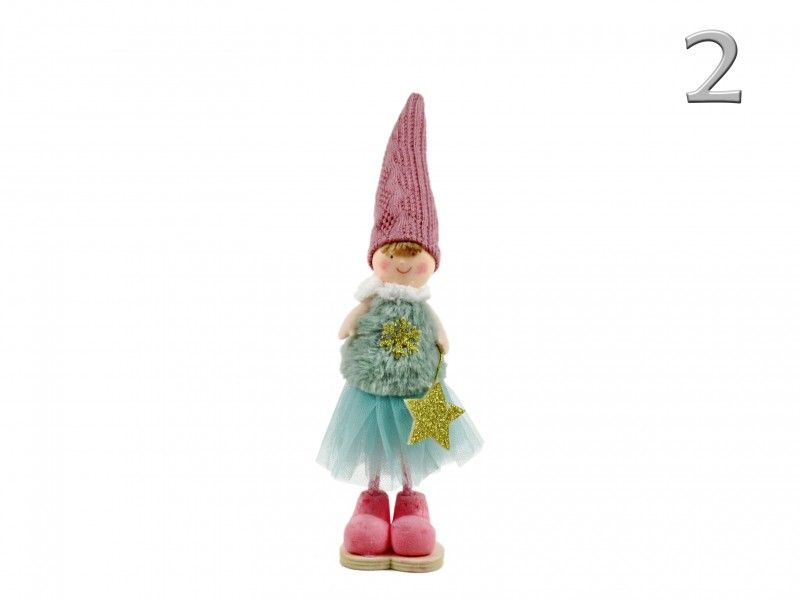 Fiú/lány figura téli ruhában zöld/rózsaszín 26cm 02642 2féle