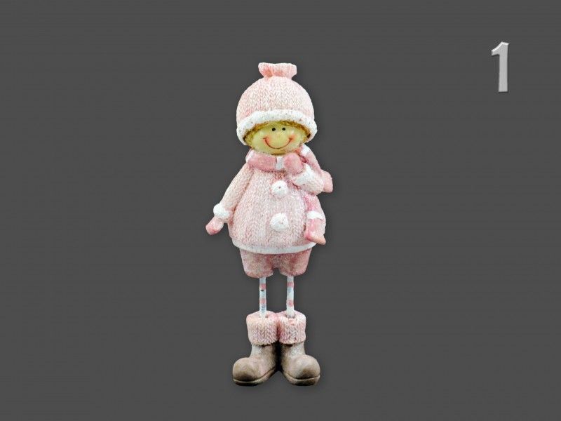 Téli fiú/lány figura rózsaszín 15cm 2féle