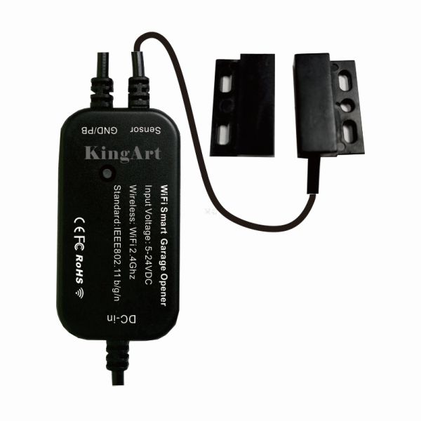 KingArt garázskapu WiFi-s okosvezérlés, állapotszenzorral, autó szivargyújtóról működő RF távirányítóval