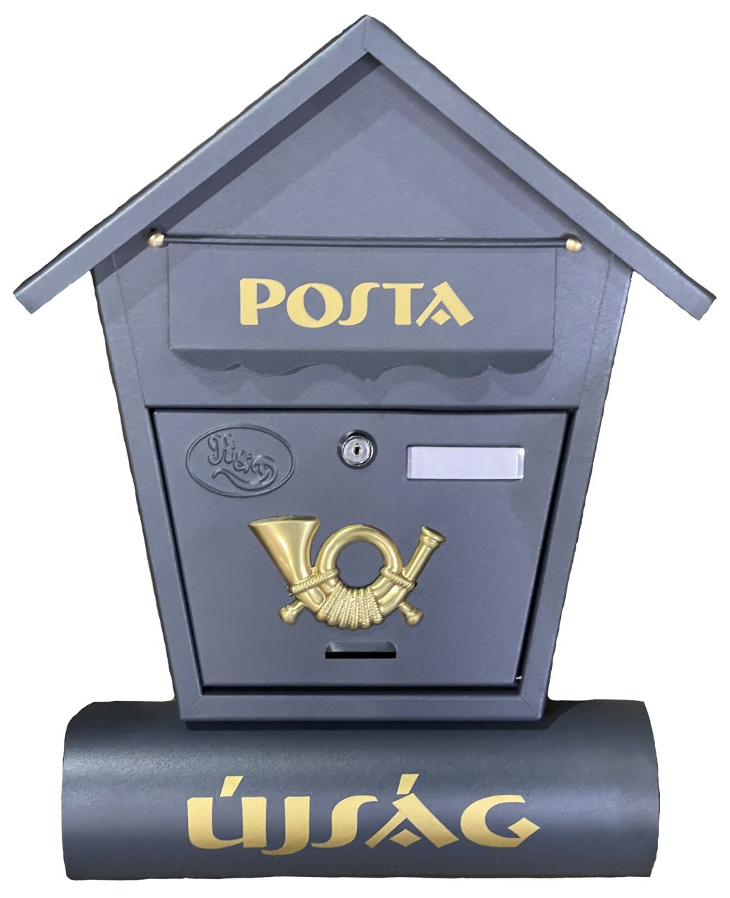 Zárható fém postaláda újságtartóval (hegyes) Szürke - Postaláda