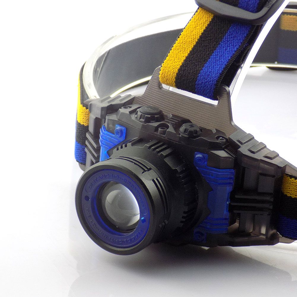 Erőteljes Q5 LED Fejlámpa Akkumulátorral Zoom - kék/sárga