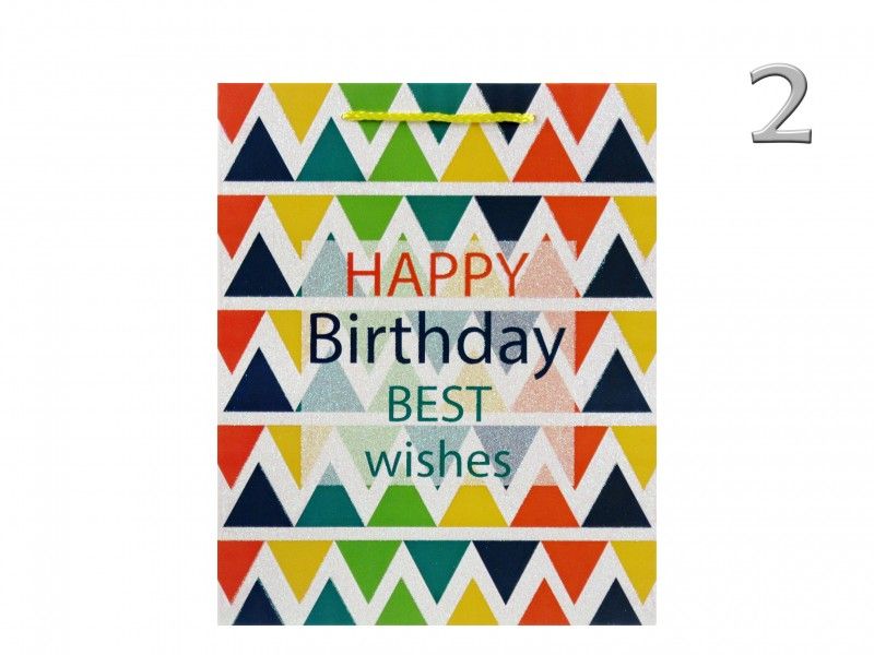 Ajándéktasak Happy Birthday színes glitteres nagy 26x12x32cm 4féle 02833