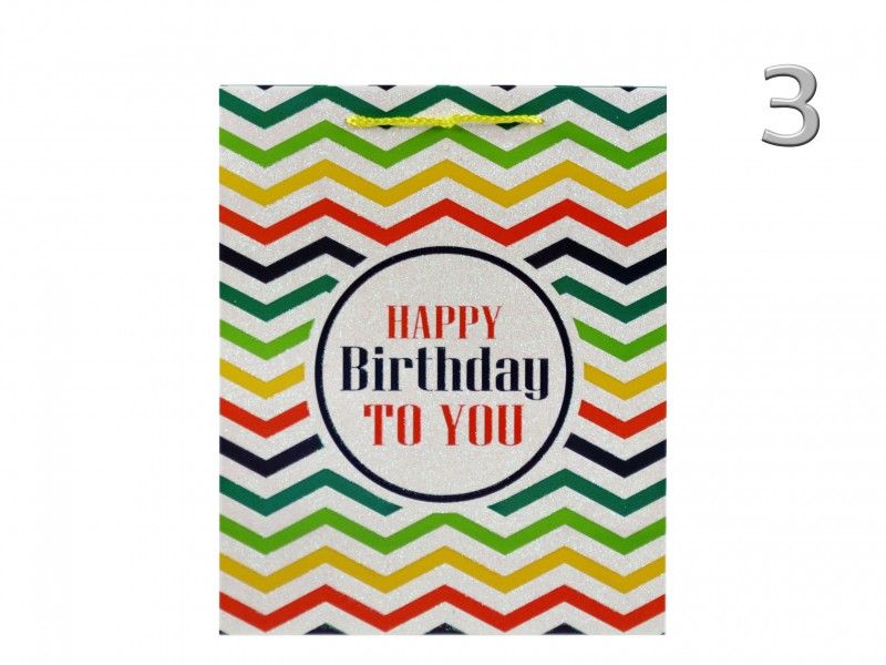 Ajándéktasak Happy Birthday színes glitteres nagy 26x12x32cm 4féle 02833
